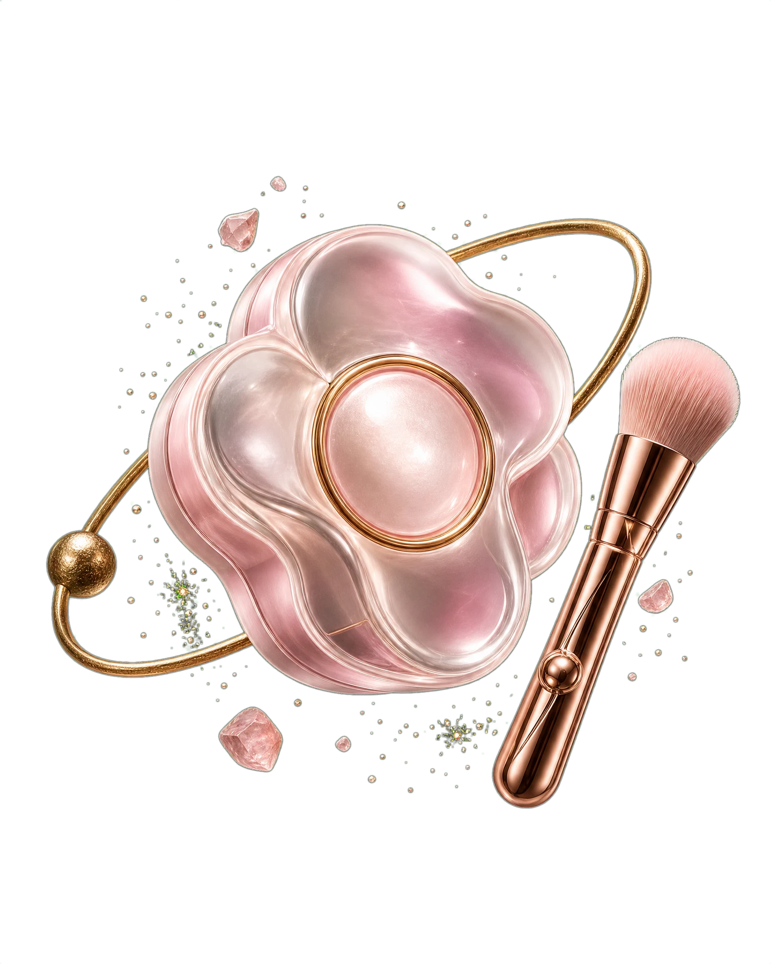 Compacto de belleza de vidrio esmerilado con reflejos rosa y oro envejecido
